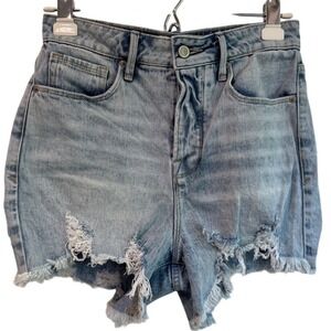 Good American Bombshell Denim Shorts‎ High Rise Distressed Frayed Size 2/26